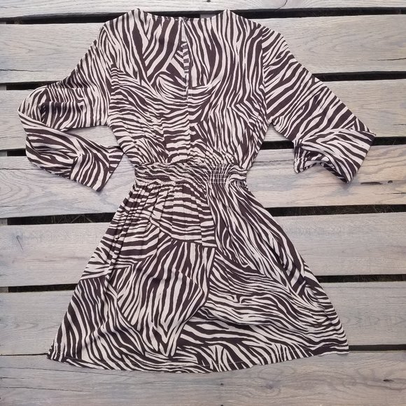 H&M Dress Neutral Brown Zebra Print Fit and Flare - Picture 9 of 15